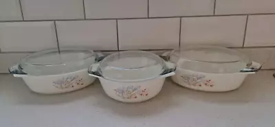 Buy Vintage Blue Iris Pyrex Casserole Dishes With Lids X 3 • 17.99£