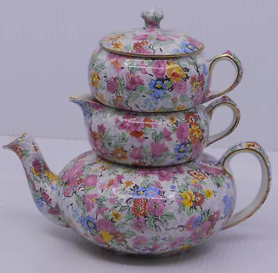 Buy Vintage Lord Nelson Ware Chintz Stacking Teapot, Creamer, Sugar, Marina Pattern • 186.38£