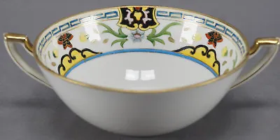 Buy Nippon Hand Painted Art Deco Red & Black Butterflies Floral & Greek Key Bowl • 69.89£