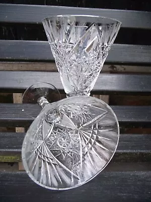 Buy 2 / Two Vtg Crystal Extravagantly Cut Conical Wine Or Cocktail Glasses • 21£