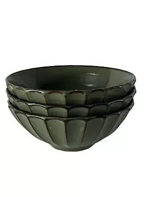 Buy Sango Society Avocado 4701 Ribbed Large Soup Bowls 7 1/4” Lot Set Of 3 • 27.91£