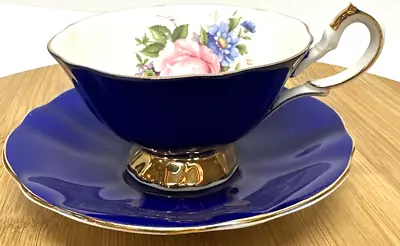 Buy Vintage Queen Anne Bone China Cup & Saucer With Flowers And Gilt, C.1950s • 24.99£