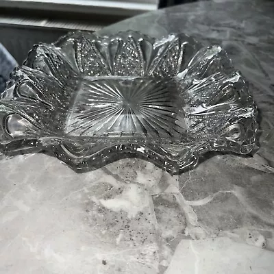 Buy Vintage Large Clear Glass Scalloped Edge Square Bowl Serving/fruit • 12.99£