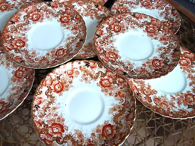 Buy Antique Radfords Fenton English Bone China 8 Red-Gold Dessert Plates Collection • 18£