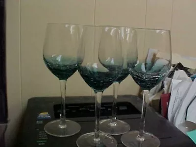 Buy Pier 1 Crystal Teal Blue Crackle 8 7/8  12 Ounce White Wine Goblets (Set Of 4) • 65.19£