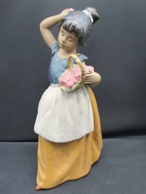 Buy Lladro Nao Statue Figurine Figure Girl With Flower Basket Gres Finish Excellent • 79.99£