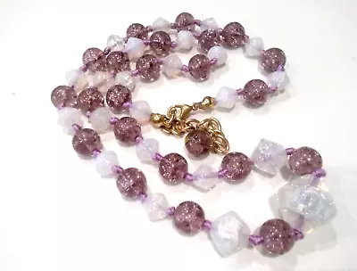 Buy Vintage Amethyst Crackle Glass Bead Necklace 19  Hand-knotted / Unworn • 9.95£