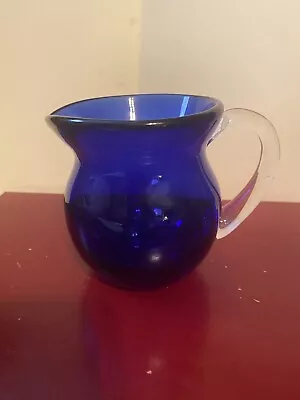 Buy Vintage Hand Blown Cobalt Blue Lead Crystal Pitcher With 3  Clear Handle 4 Tall • 14.90£