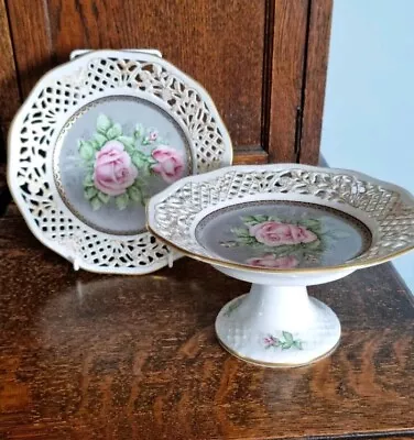 Buy 2 Schumann Arzberg Bavaria Pierced Plates Germany Rose Vintage • 36£