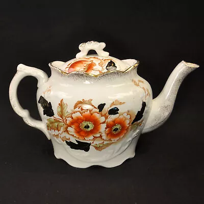 Buy Myott Footed Large Orient Teapot Rust Flowers Green Black W/Gold HTF 1900-1907 • 133.25£