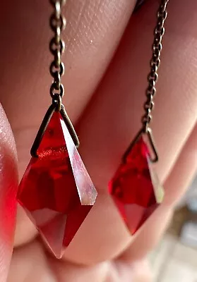 Buy Antique Vintage Art Deco Czech Faceted Glass Red Screw Back Dangly Earrings Wed • 28£