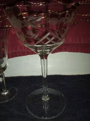 Buy Antique Cut Crystal Wine Glass Roses Leaves Pattern Delicate Loner • 11.18£