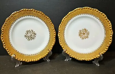 Buy Jean Pouyat Limoges Elaborate Gold Rim Medallion 8 5/8 Inch Set Of 2 Plates • 92.26£
