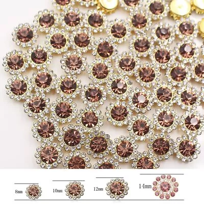Buy 8-12mm Sew On Crystal Glass Rhinestones Applique Gold Flower Claw Base For Dress • 4.19£