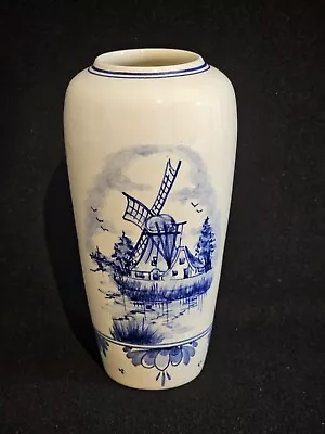 Buy A Vintage Dutch Delft Ware Vase, Hand Painted In Blue On White • 14.99£