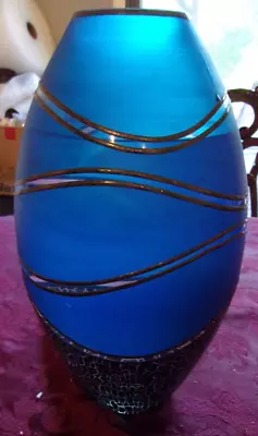 Buy Large Cobalt / Black / Gold  Czechoslovakia Crackle Glass Vase 13 1/2  • 116.49£