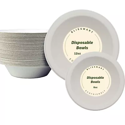 Buy Bagasse Bowls Disposable Paper Party Round Catering Biodegradable 12 Oz 8 Oz • 5.99£