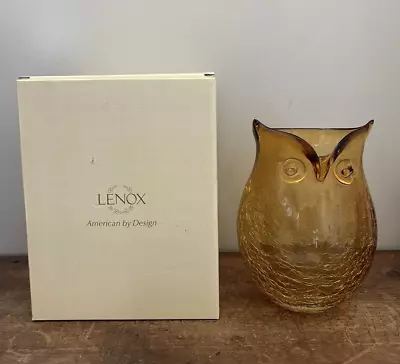 Buy Lenox Amber Crackled Art Glass Owl Vase In Box • 46.59£