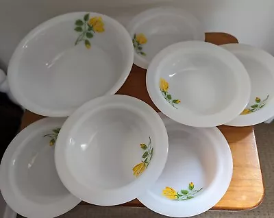 Buy 6 Piece Vintage Bowl Set And Serving Bowl. OPAL WARE Yellow Floral Bowls  • 8.99£