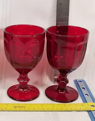 Buy Antique Ruby Red Set Of 2 Wine / Water Goblets Glasses 6” Near Mint Condition • 37.01£