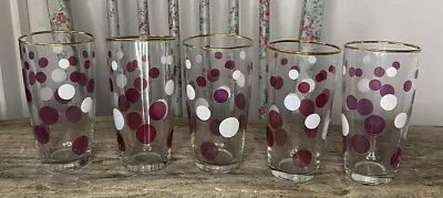 Buy Vintage Pink & White Polka Dot Drinking Glasses 50s Atomic Bar • 29.99£