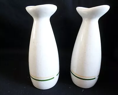 Buy WADE 2 X Vintage Cream With Green Yellow Strip Rose Bud Flower Vase • 5.99£