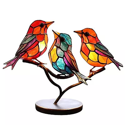 Buy Stained Glass Birds On Branches Desktop Ornaments Flat Bird Sculpture In Me X3L7 • 9.30£