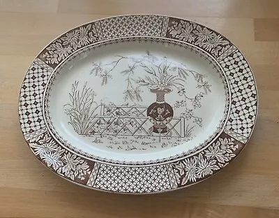 Buy RARE ANTIQUE Copeland 13in Oval MEAT Platter Brown Asian Kew Pattern May 1887 • 69.50£