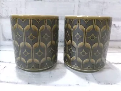 Buy Vintage Green Hornsea Heirloom Pottery 2 Mugs 1972 MCM Pattern England • 27.95£