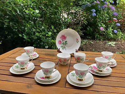 Buy VVintage Old Royal 1846 Est Fine Bone China Tea Set Pink Cabbage Roses And Gilt • 58£