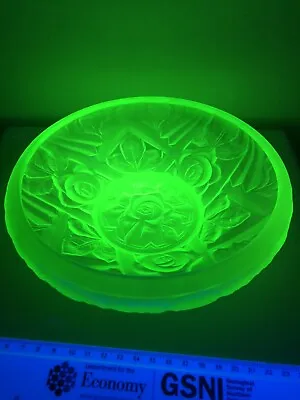 Buy Art Deco Jobling Green Tudor Rose Reg 780719 Oyster Shape Frosted Glass Bowl • 80£