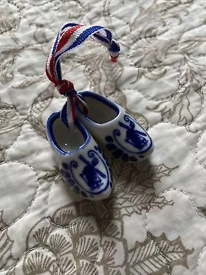 Buy Vintage Delft Pottery Miniature Clogs Shoes Dutch Blue And White Windmill  • 6£