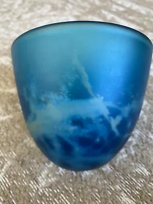 Buy Vintage Mdina Glass Vase With Blue And Yellow Design FROSTED GLASS Signed • 25£