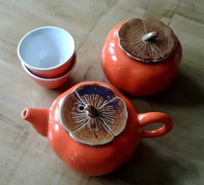 Buy Traditional Chinese Teapot Set, Orange, Persimmon Design 2 Cups/Tea Pot/Pot • 31.45£