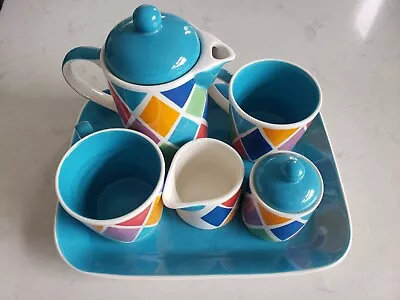 Buy Whittard Of Chelsea Tea Set Teapot Mugs Tray Jug Rainbow Harlequin Hand Painted • 28£