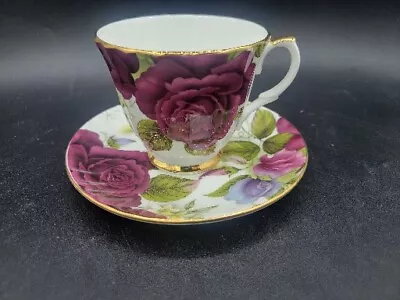 Buy Duchess Fine Bone China Gilded Pedestal Teacup & Saucer Fuchsia Roses Floral • 32.62£