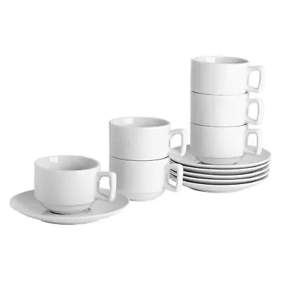Buy 48 Piece Classic White Stacking Teacup & Saucer Set Tea Coffee Mugs 200ml • 67£
