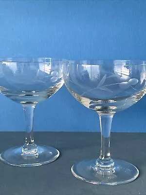 Buy 2 Vintage 1950s Etched Champagne Cocktail Coupes. 11cm Tall • 11£