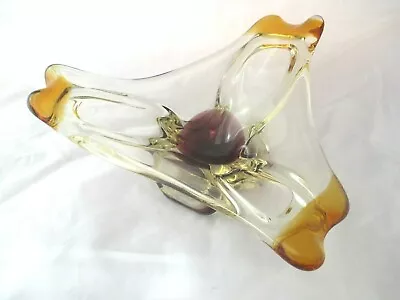 Buy Murano Sommerso Amber Yellow & Amethyst Glass Centrepiece Splash Bowl Italian • 66.99£