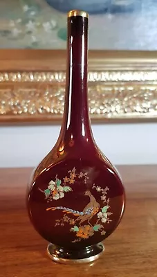 Buy Charming Carlton Ware Rouge Royale Red Pheasant Pattern Slender 19cm Bud Vase • 12£