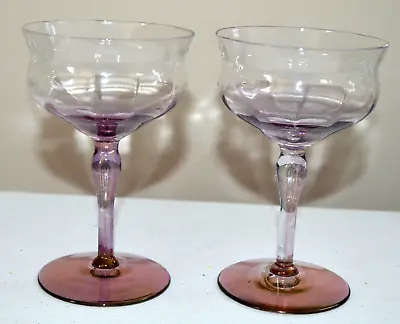 Buy 2 Lovely Vintage Cordial Glasses Champagne Amethyst Purple Lavender Stemware • 13.97£