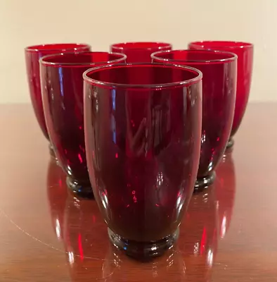 Buy Vintage Anchor Hocking Royal Ruby Red Footed 10 Oz Tumbler 4 5/8  Tall- Set Of 6 • 22.37£