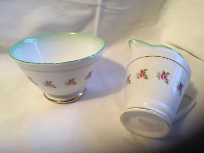 Buy Pretty Vintage English Bone China Sugar Bowl & Milk Jug Decorated With Pink Rose • 7.50£