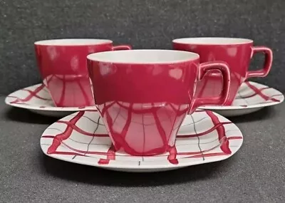 Buy Vintage Midwinter Stylecraft Red Homeweave Cups And Saucers Set Of 3 • 12.99£