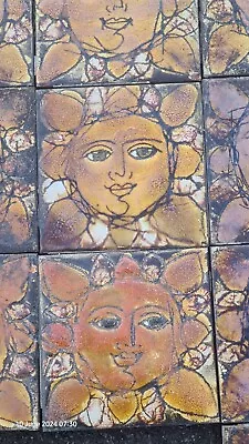 Buy Hand Painted Vintage Sun Face Fire Tiles • 25£