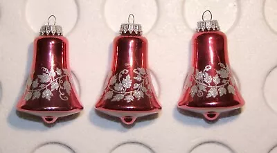 Buy 3 Decorated Pink Bells. Hand-blown Glass Christmas/Xmas Ornaments/baubles • 19£