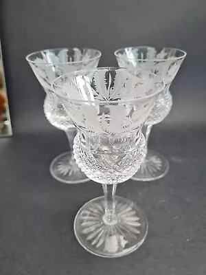 Buy 3 X Edinburgh Etched Crystal Thistle Wine/Liqueur Glasses 114mm Tall • 99£