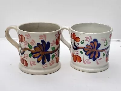 Buy Two Antique Beautiful Little Gaudy Welsh Pearlware Mugs Chocolate Cups • 15£