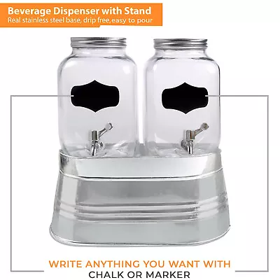 Buy 4L/8L Glass Vintage Beverage Drinks Dispenser On Metal Stand Cocktail Jar & Tap • 19.85£