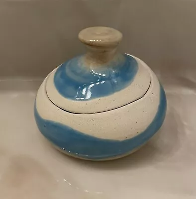 Buy Pottery Lidded Trinket Dish Jar  Blue Swirl Handmade Local Artist 3.75” • 8.34£